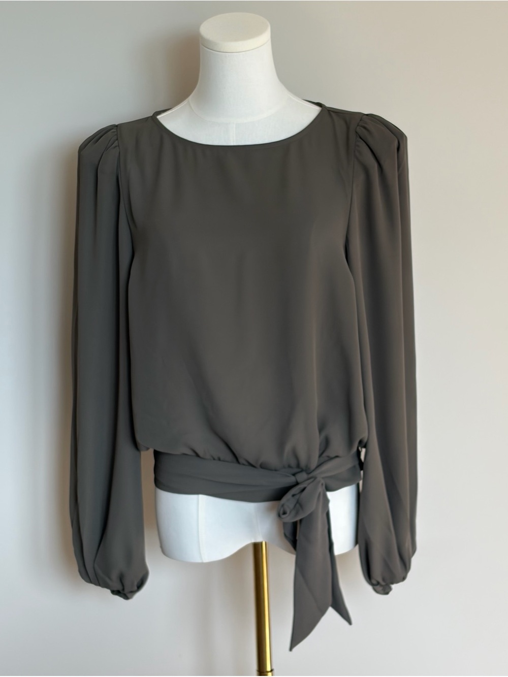 Express Tie-Waist Long-Sleeve Blouse - Olive